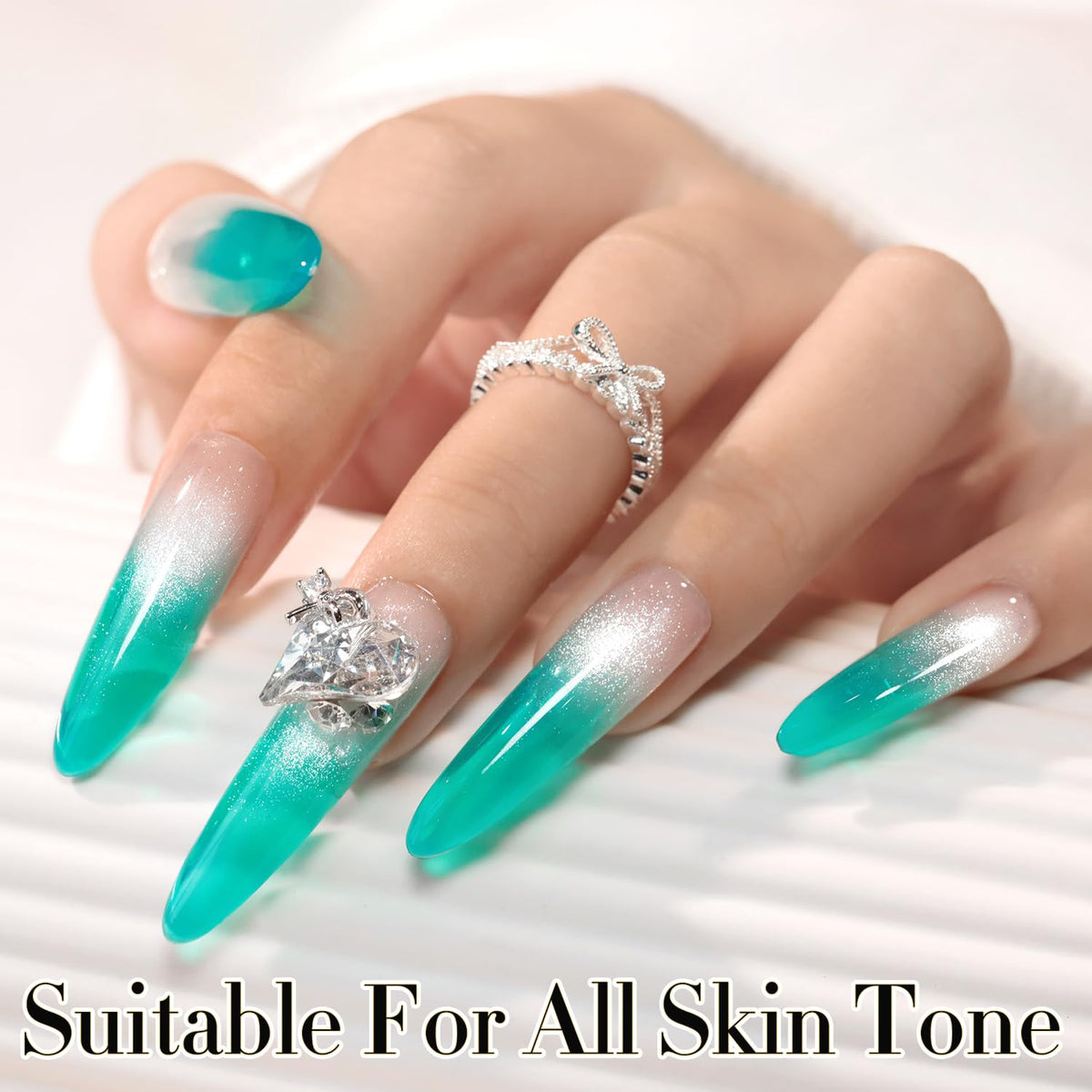 Double Rhythm Jelly Gel Polish 15ml Teal-A1636 with base and top coat