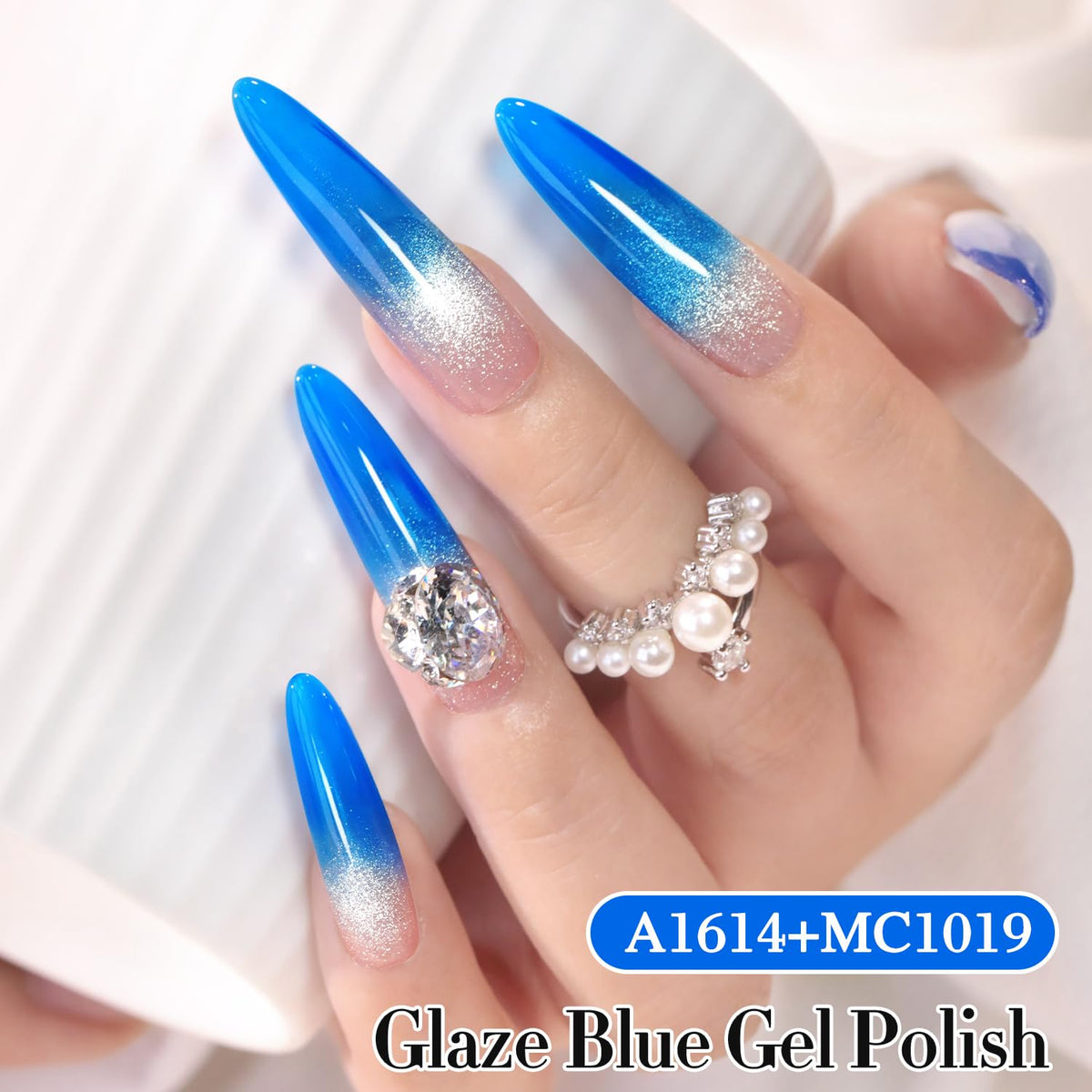 Double Rhythm Jelly Gel Polish Crystal Navy on a nail art display