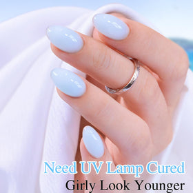 Double Rhythm Jelly Gel Polish Milky Blue with base and top coat