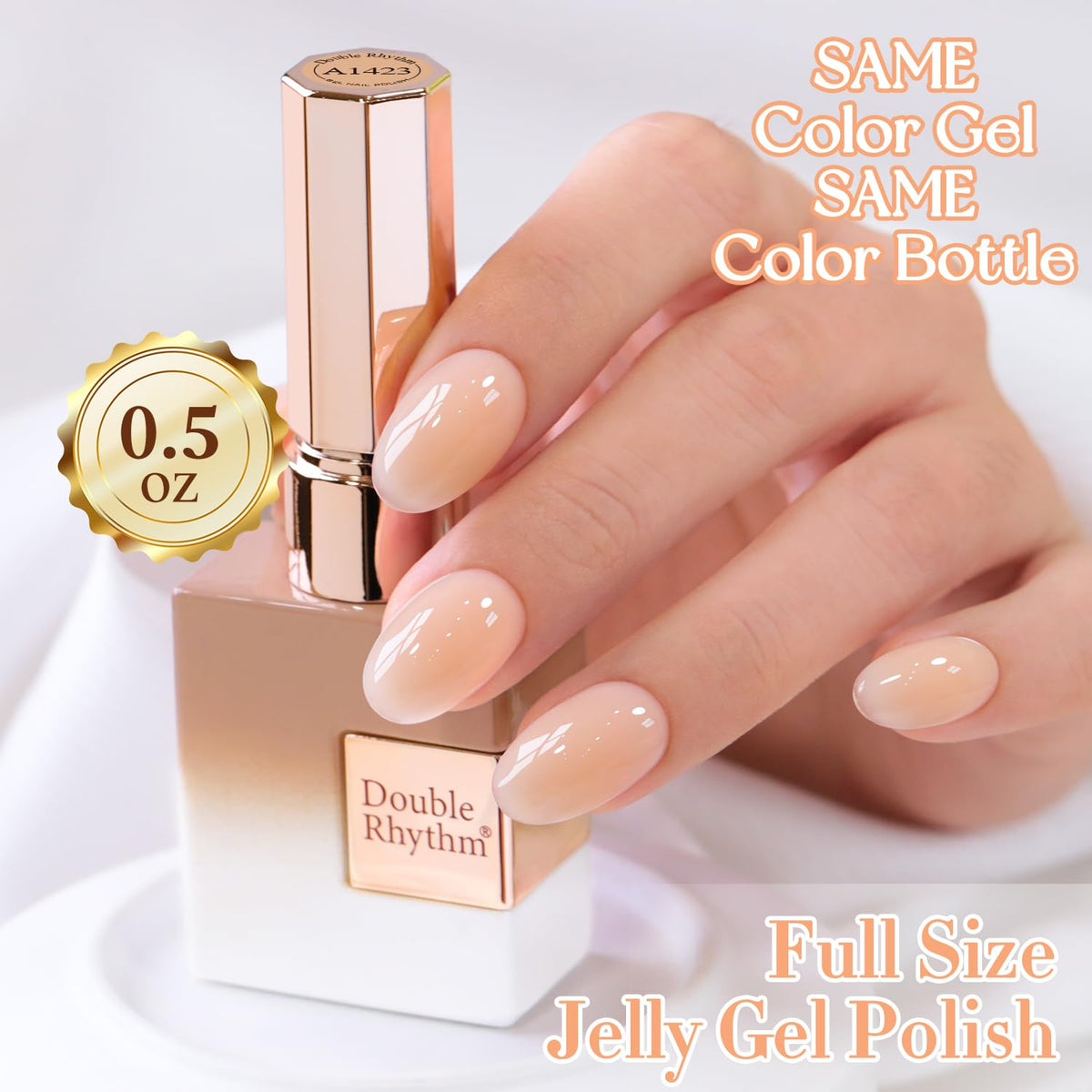 Double Rhythm Jelly Gel Polish on a nail art display