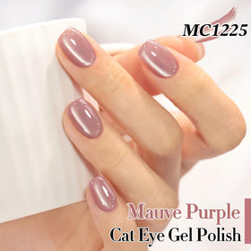 Double Rhythm Mauve Purple Cat Eye Gel Nail Polish on a nail art display