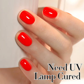 Double Rhythm Neon Red Gel Polish swatch on nails