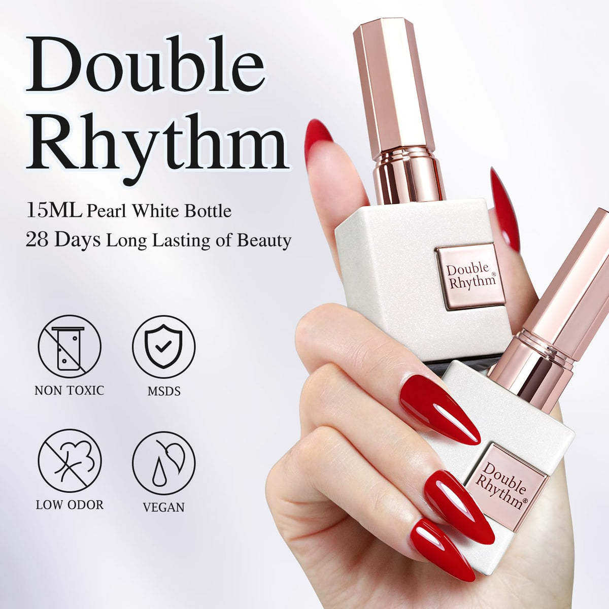 Double Rhythm Silver Glitter Gel Polish with base and top coat