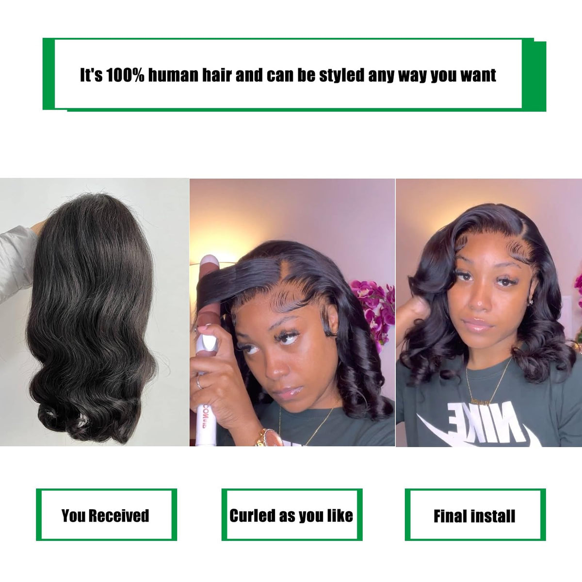 Douyin Bob Wig Human Hair styled with curls