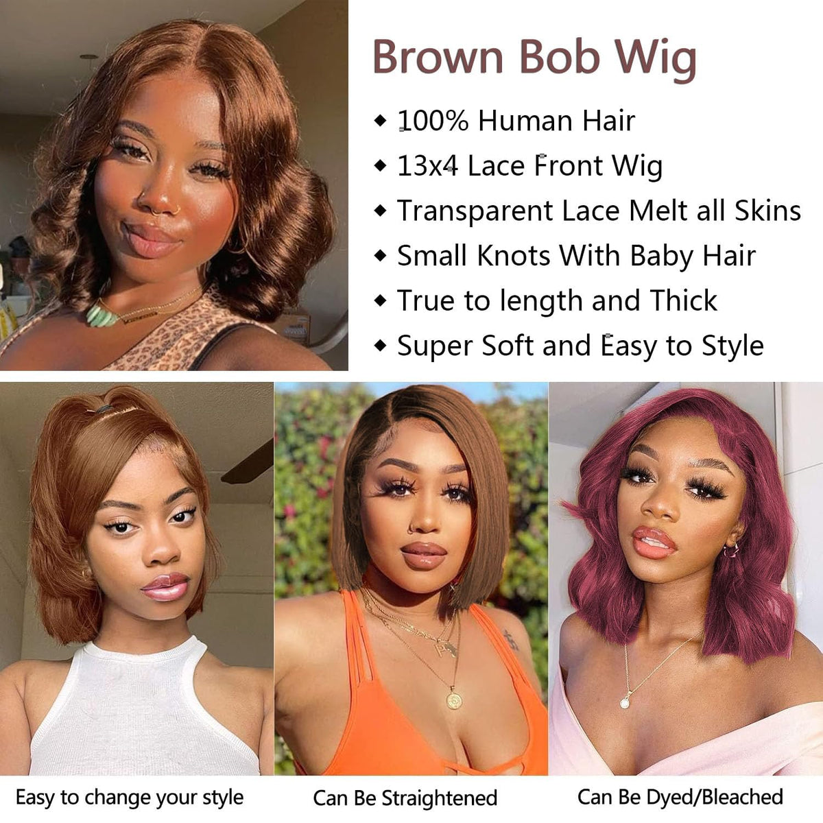 Douyin Chocolate Brown Bob Wig close-up of the HD lace front