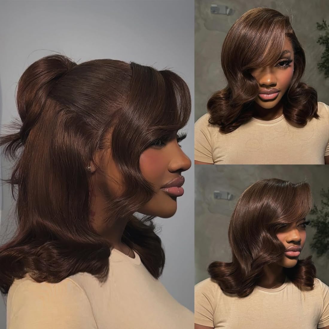 Douyin Chocolate Brown Bob Wig side view showcasing the lace front