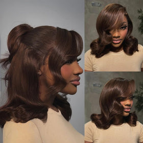 Douyin Chocolate Brown Bob Wig side view showcasing the lace front