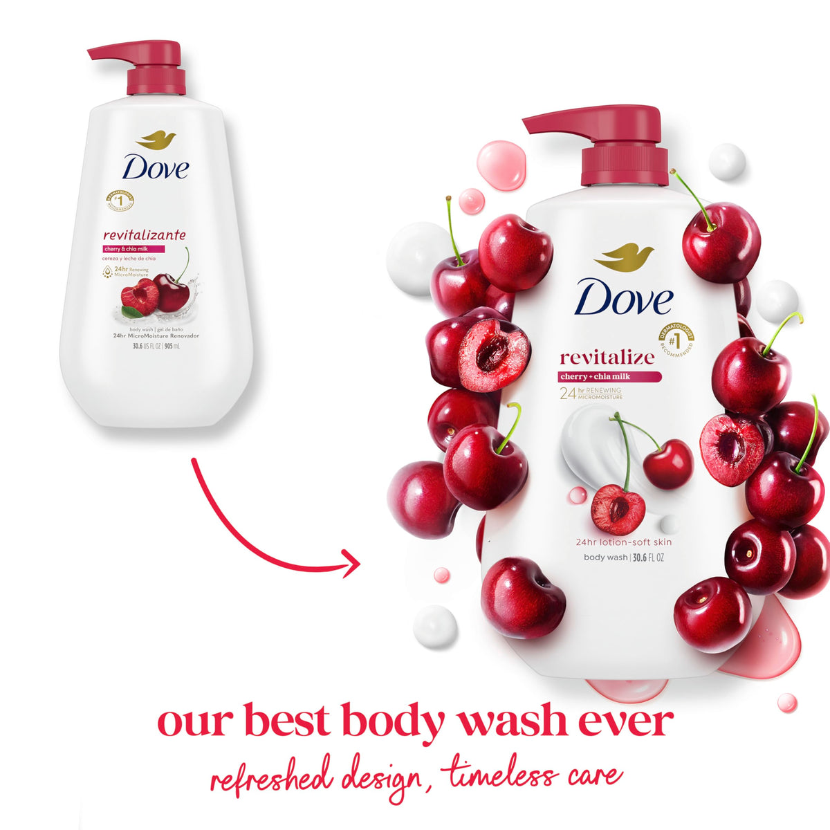 Dove 24hr Lotion Body Wash Cherry & Chia Milk 30.6 oz side view