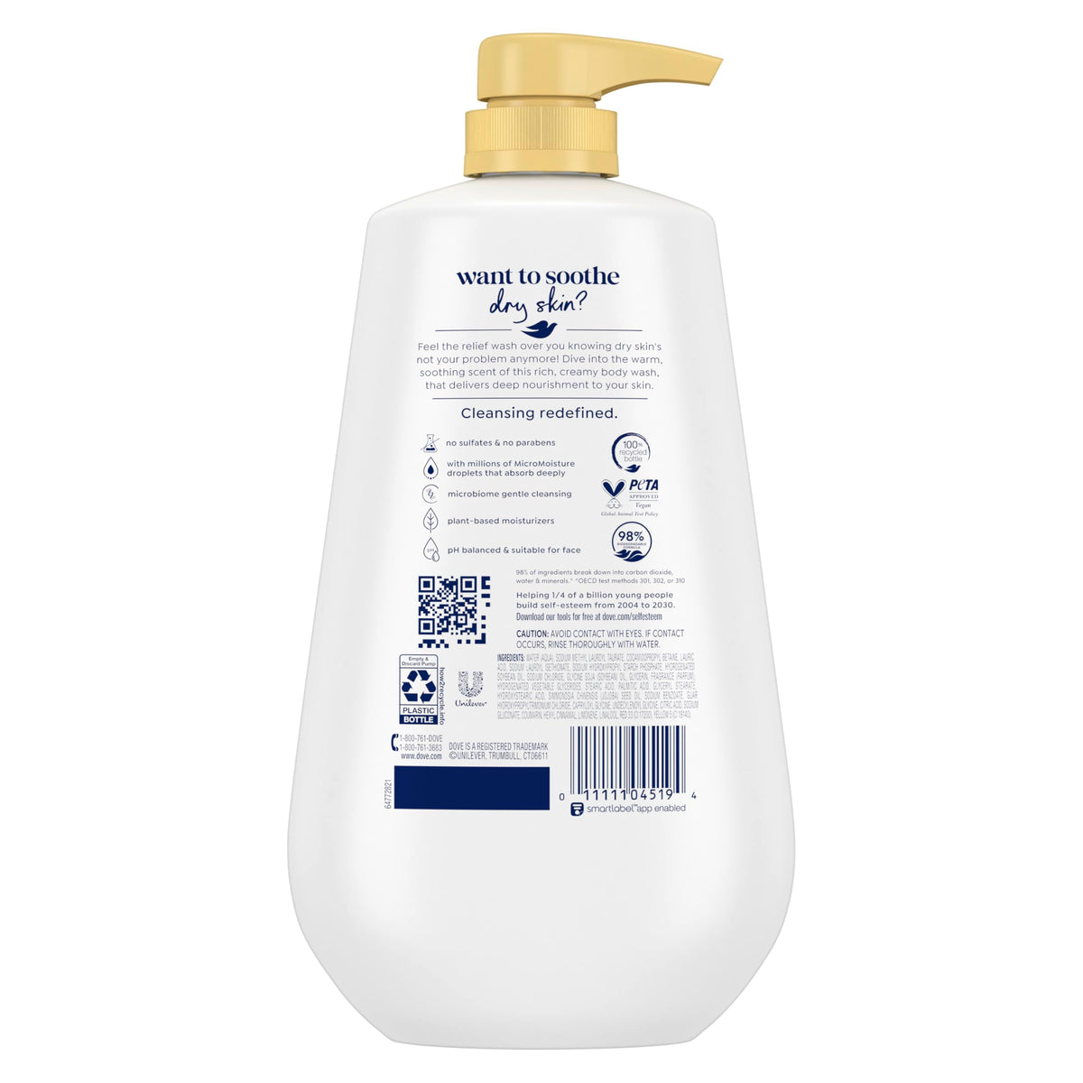 Dove 24hr Lotion Body Wash with jojoba oil side view