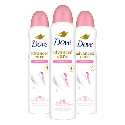 Dove Advanced Care Antiperspirant Deodorant Spray Powder Soft 3 Count front view
