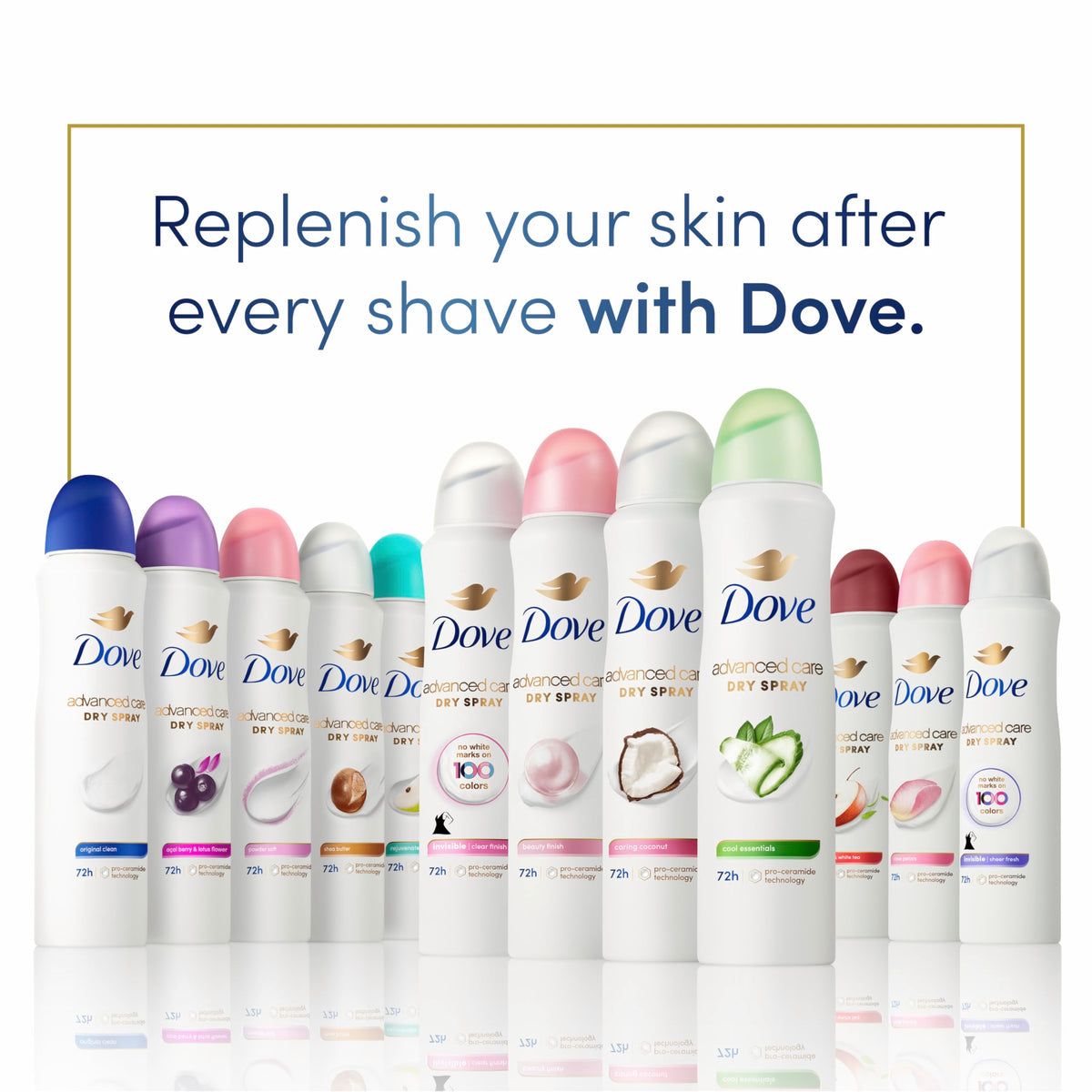 Dove Advanced Care Antiperspirant Deodorant Spray Powder Soft 3 Count in use on skin