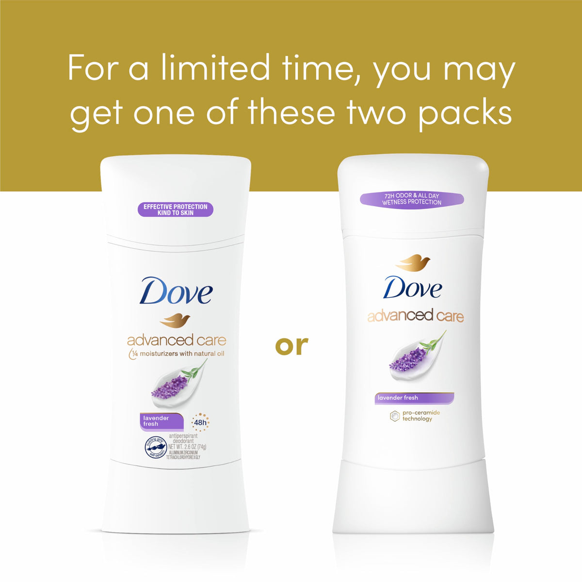 Dove Advanced Care Antiperspirant Deodorant Stick Lavender Fresh packaging