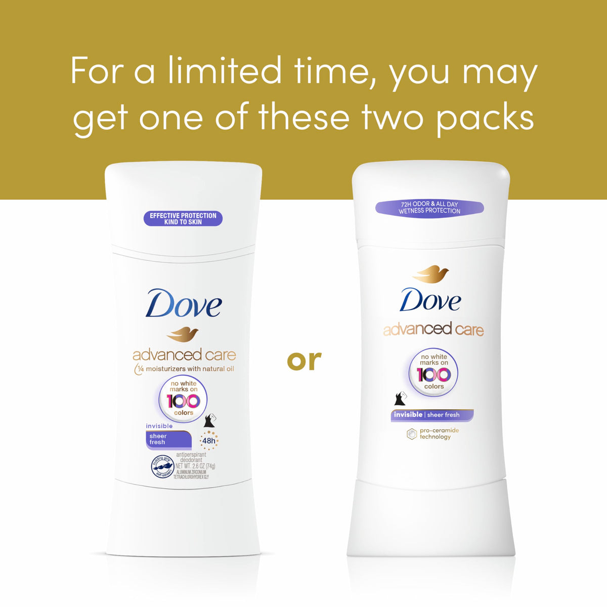 Dove Advanced Care Antiperspirant Deodorant Stick side view