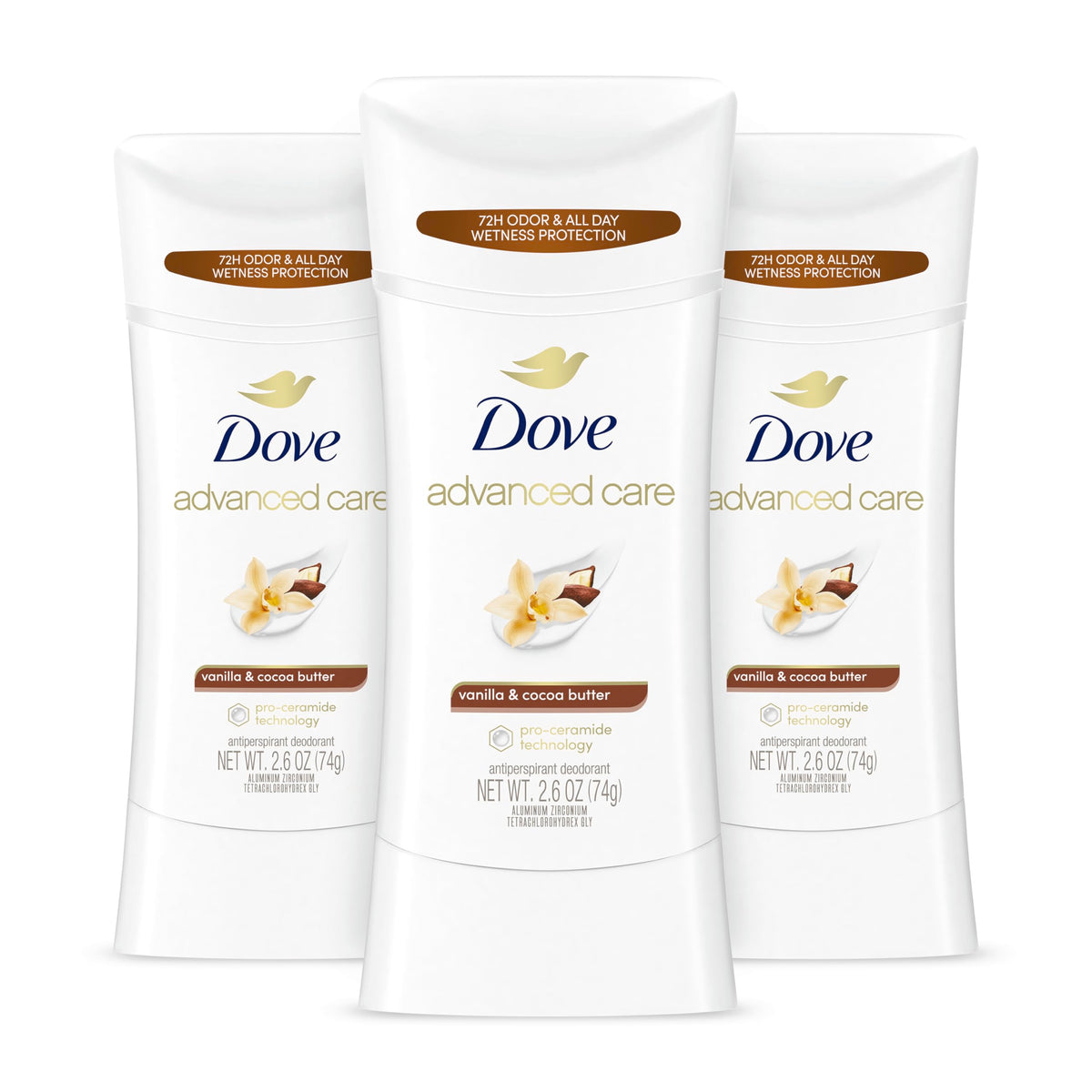 Dove Advanced Care Antiperspirant Deodorant Stick Vanilla & Cocoa Butter front view