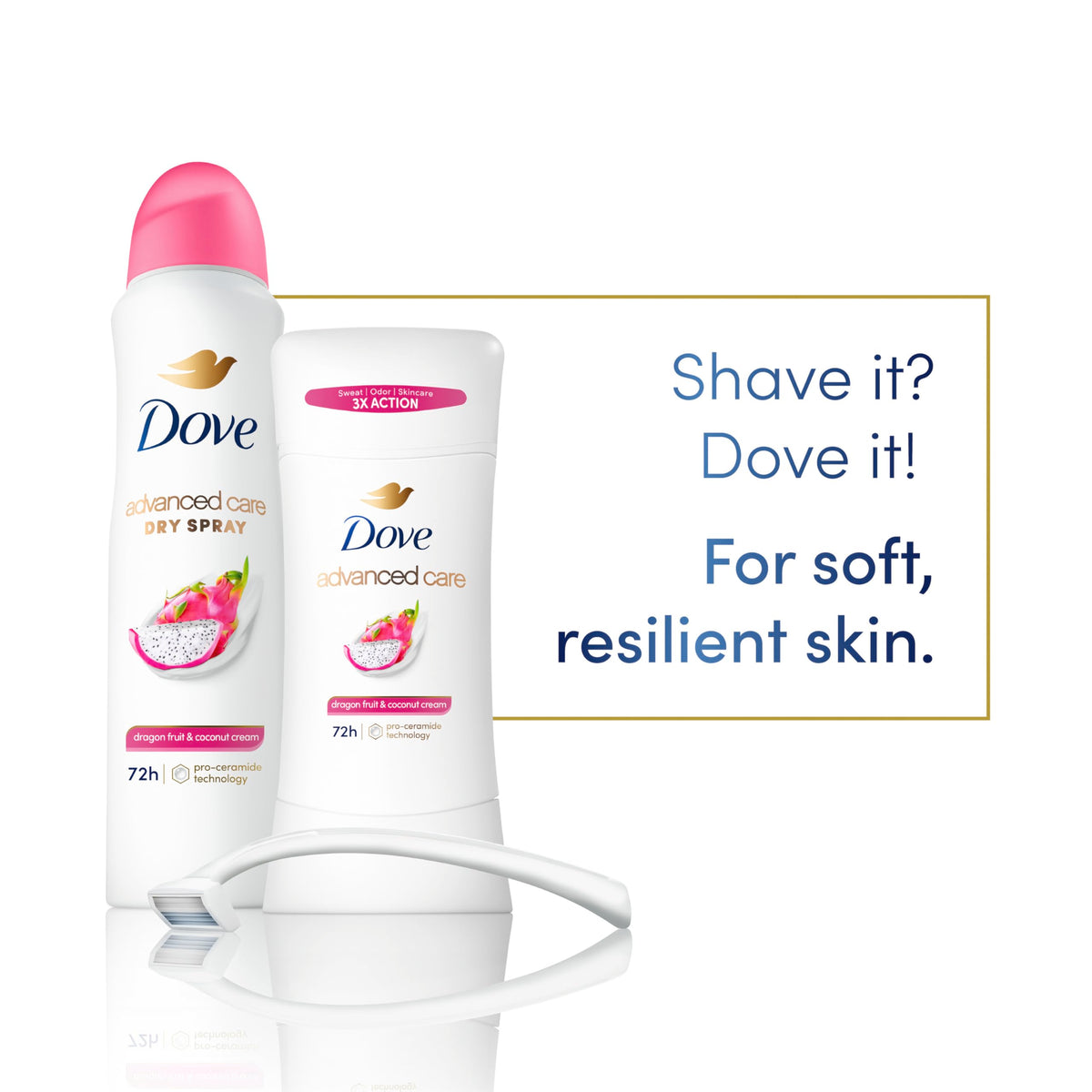 Dove Advanced Care Antiperspirant Spray demonstrating application process