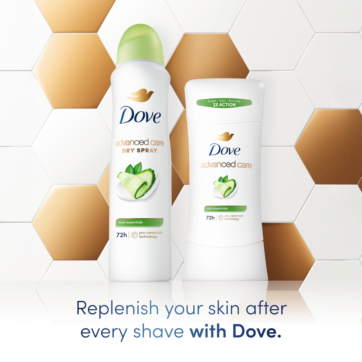 Dove Advanced Care Antiperspirant Stick close-up of Pro Ceramide Technology