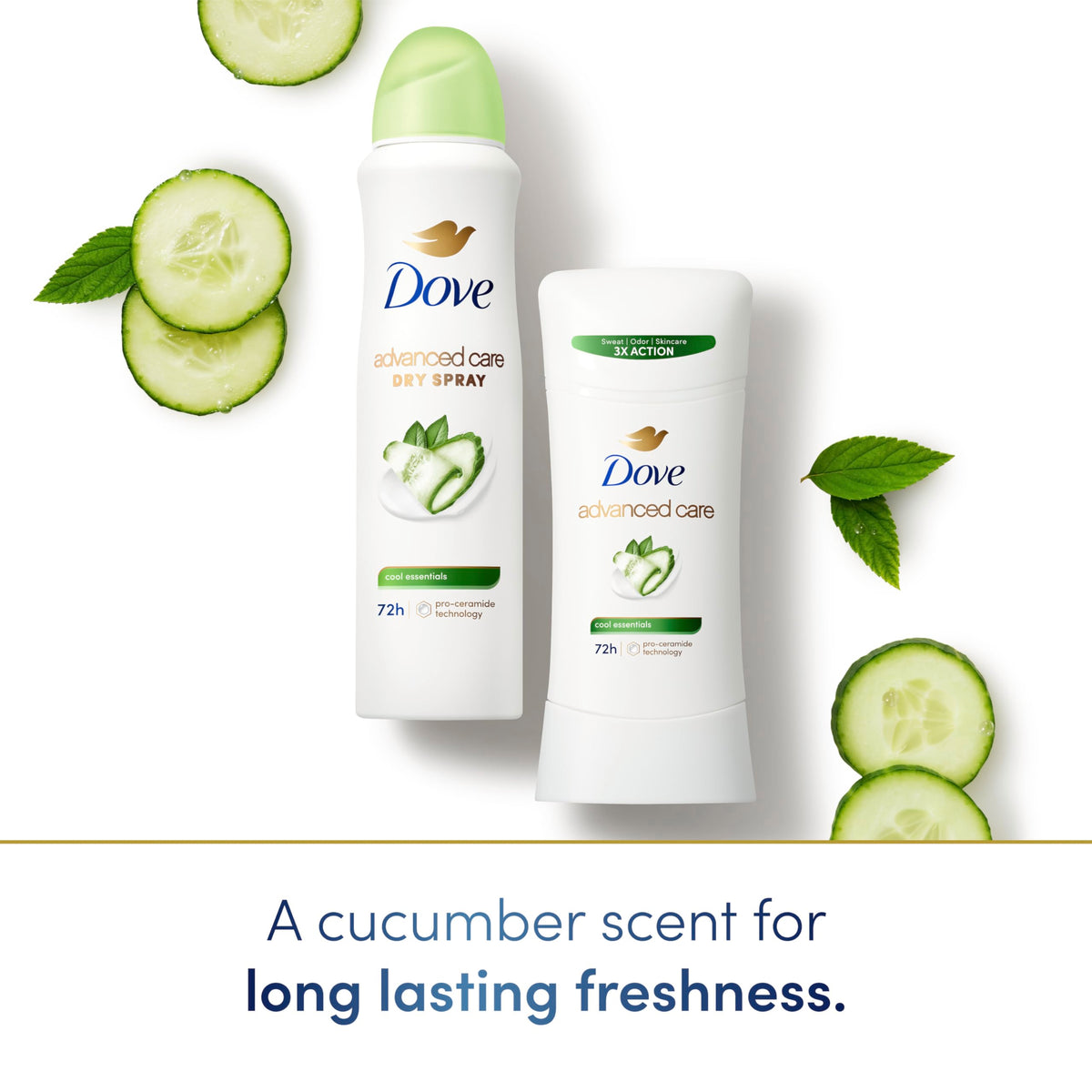 Dove Advanced Care Antiperspirant Stick side view with packaging