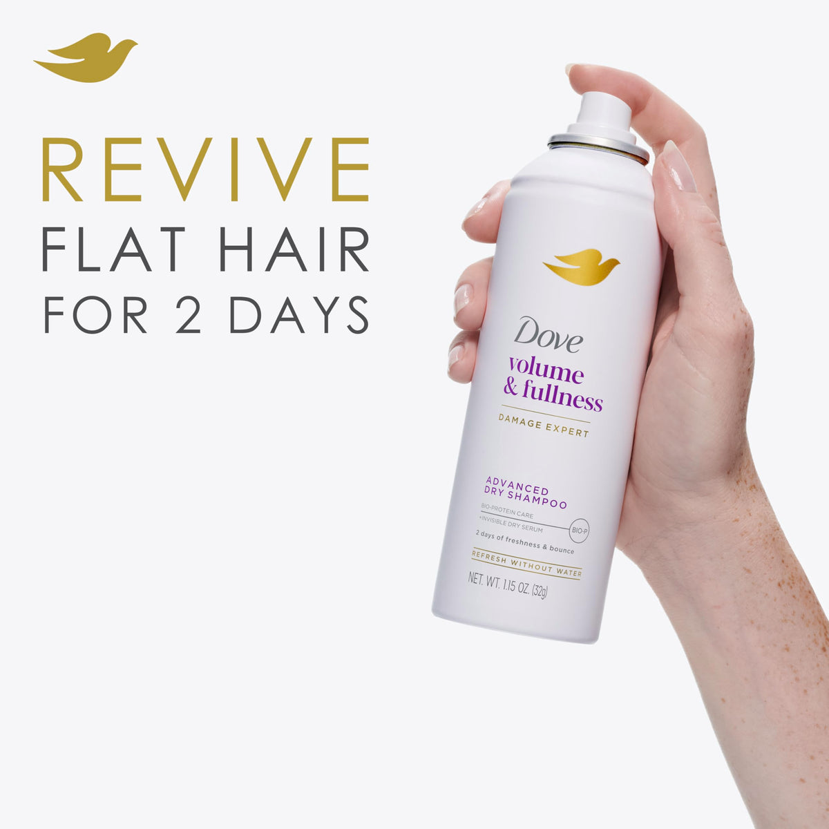 Dove Advanced Dry Shampoo application on hair
