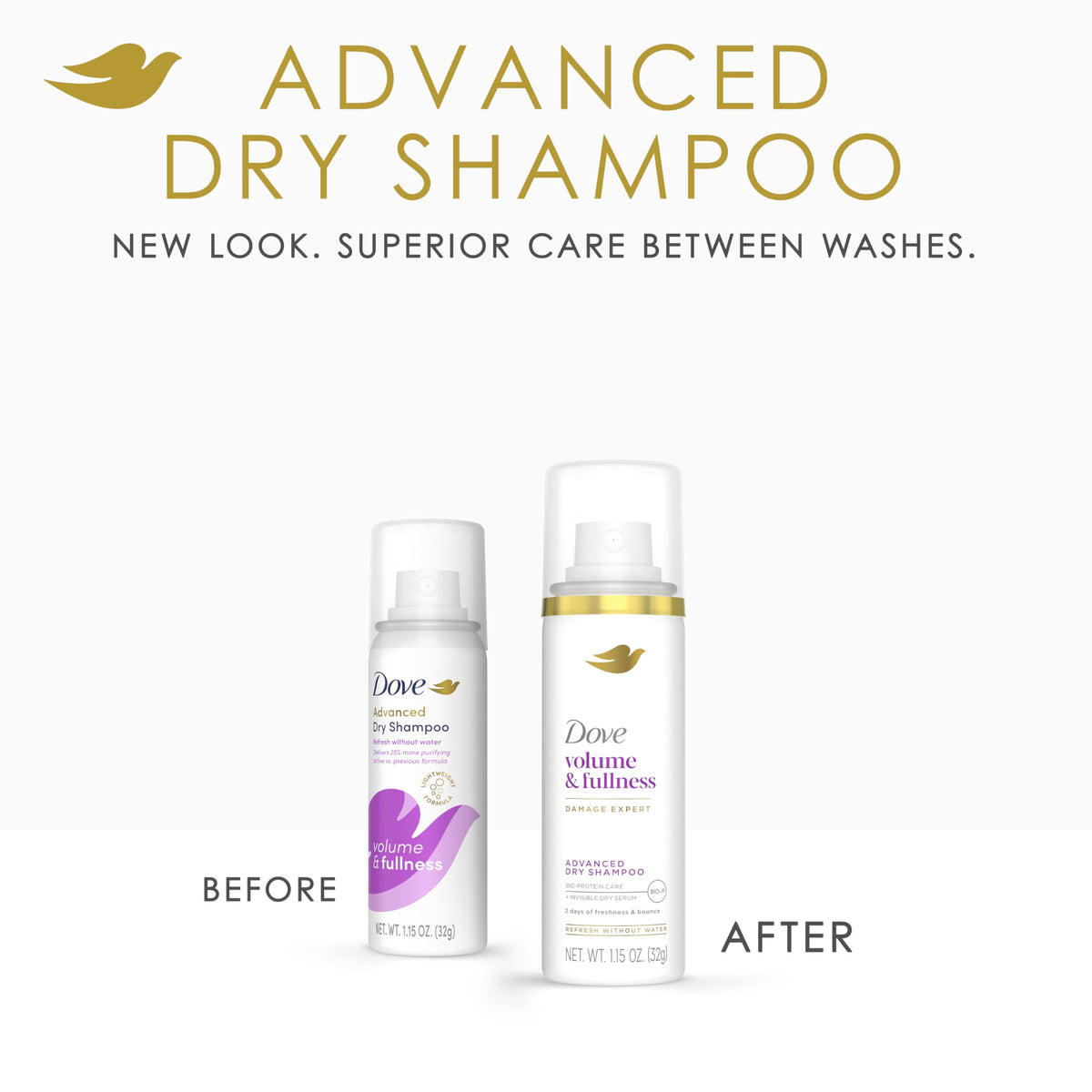 Dove Advanced Dry Shampoo can with natural cassava starch ingredients