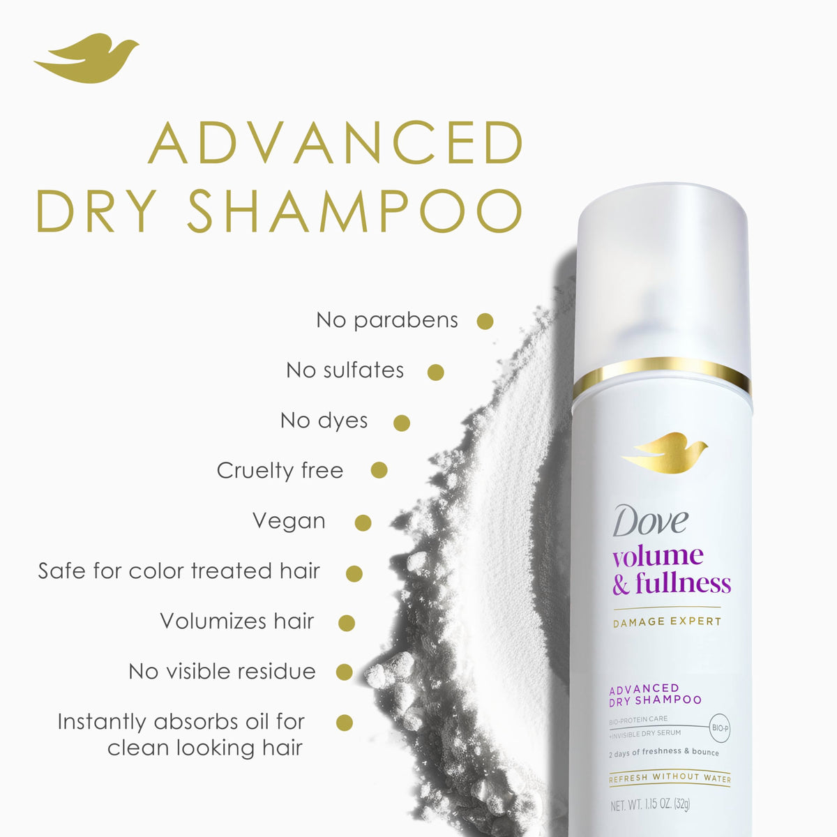 Dove Advanced Dry Shampoo on a bathroom shelf