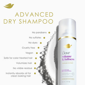 Dove Advanced Dry Shampoo on a bathroom shelf