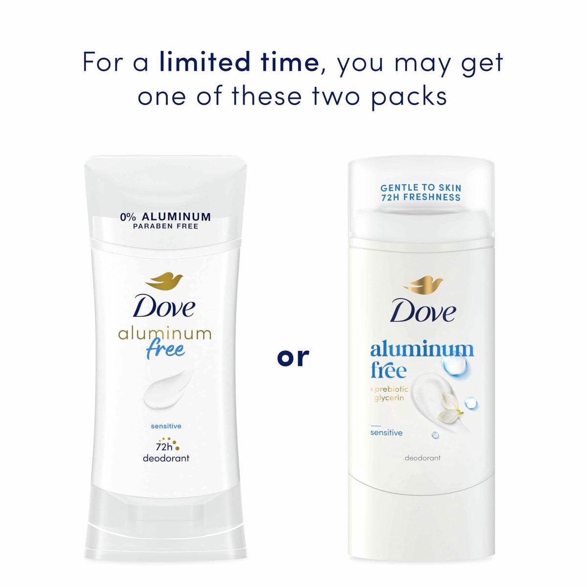 Dove Aluminum Free Deodorant Stick for Women, Sensitive packaging
