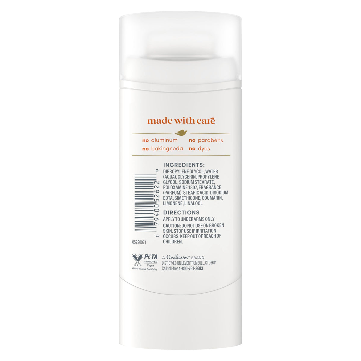 Dove Aluminum Free Deodorant Stick Sparkling Vanilla side view