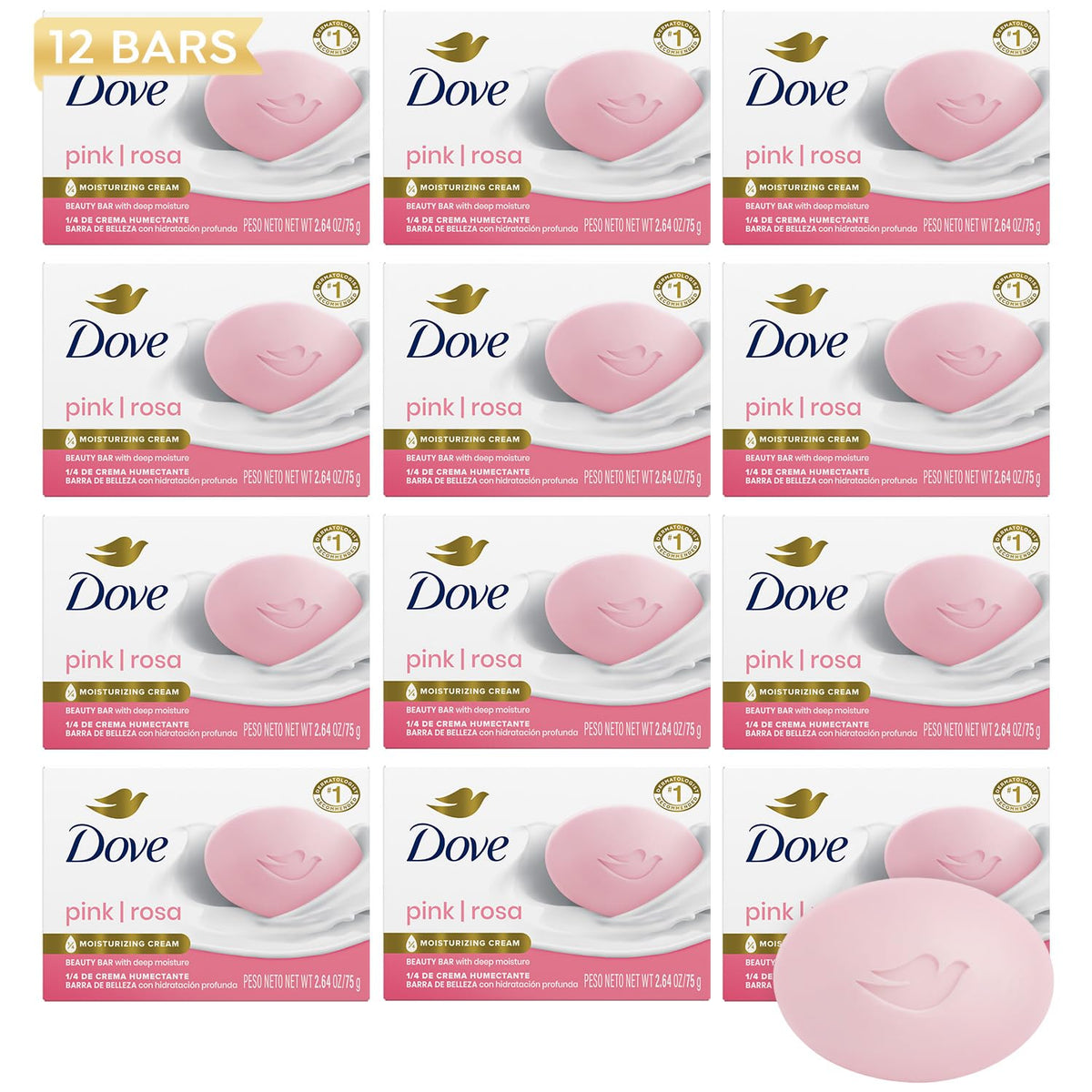 Dove Beauty Bar 12-Pack Pink Soap front view