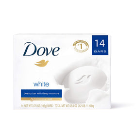 Dove Beauty Bar front view with white packaging