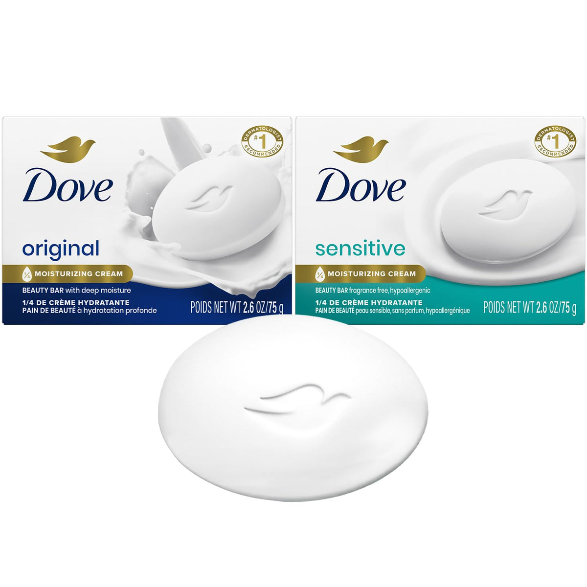 Dove Beauty Bar Sensitive & Original Variety 2-Pack front view