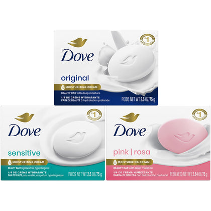Dove Beauty Bar Soap Variety Pack front view with three bars