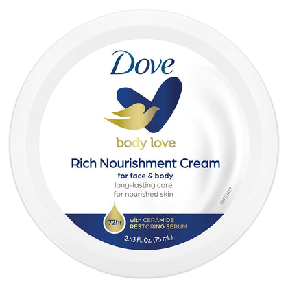 Dove Body Love Rich Nourishment Cream front view, 2.53 Oz jar