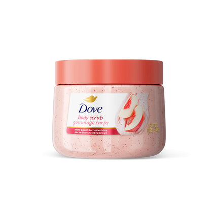 Dove Body Scrub White Peach & Crushed Rice 15 oz front view
