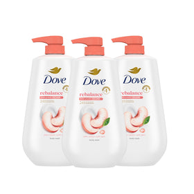 Dove Body Wash 3 Count packaging front view with peach and rice milk
