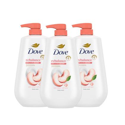 Dove Body Wash 3 Count packaging front view with peach and rice milk