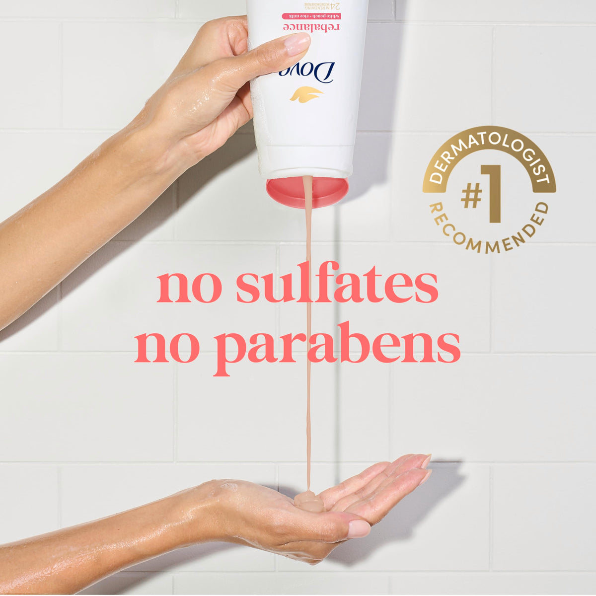 Dove Body Wash 3 Count with a peach and rice milk background