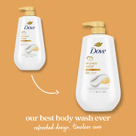 Dove body wash bottle with floral and fruity notes