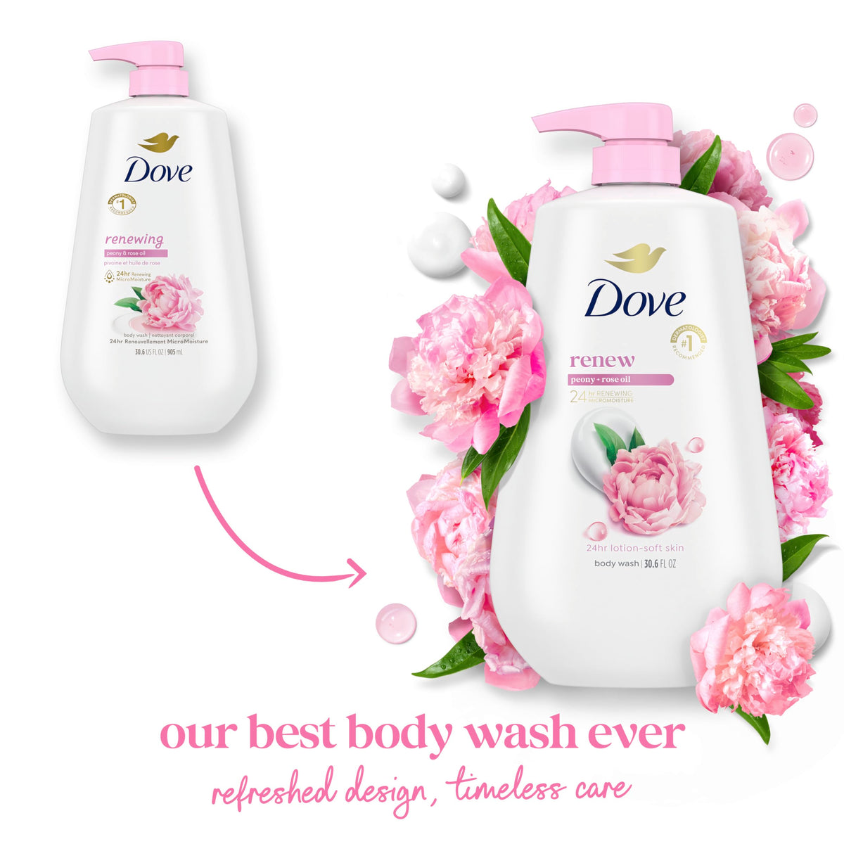 Dove body wash in a shower setting