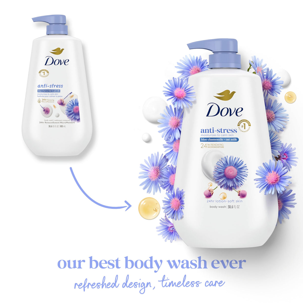 Dove body wash with MicroMoisture droplets close-up