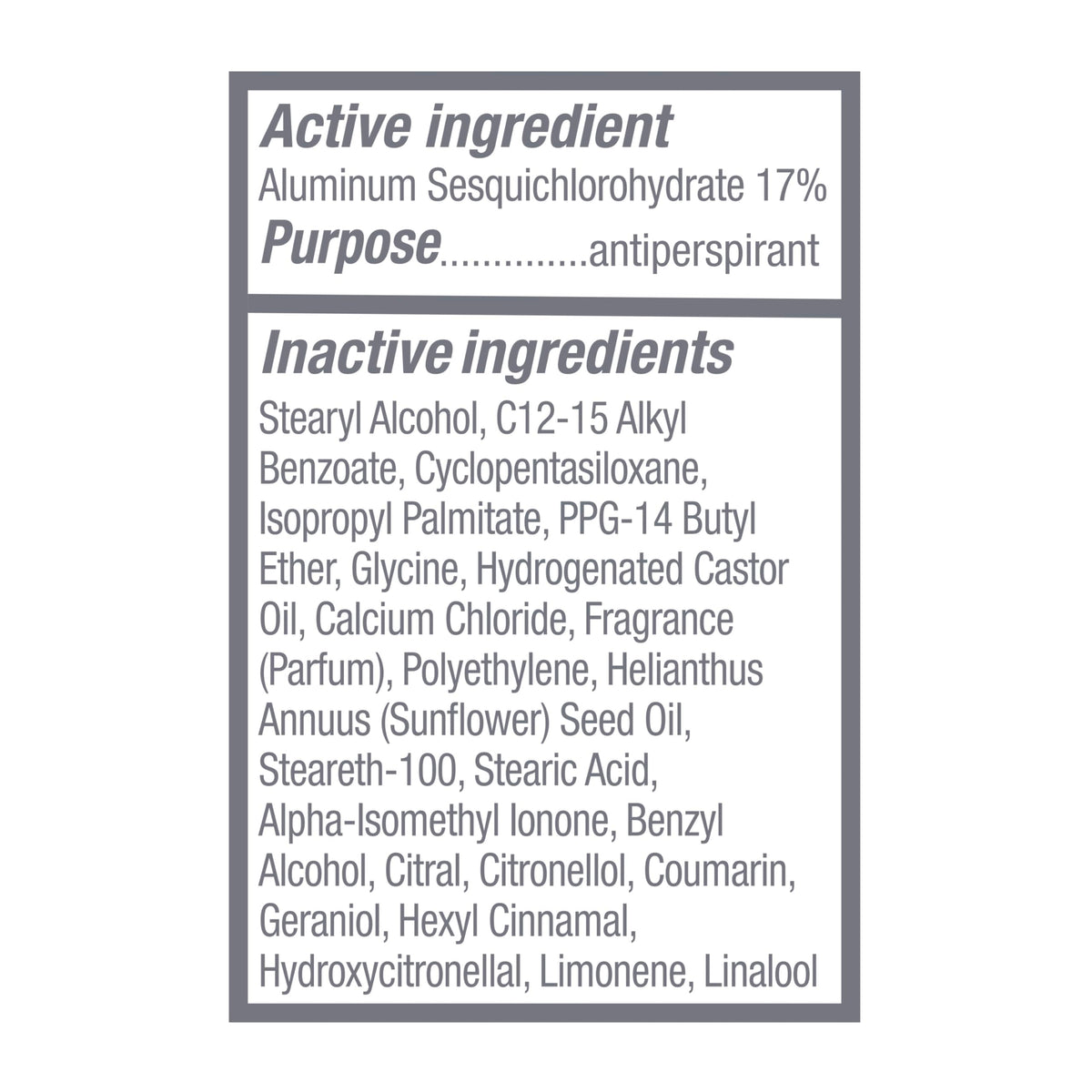 Dove Clinical + Care Antiperspirant Deodorant ingredients list