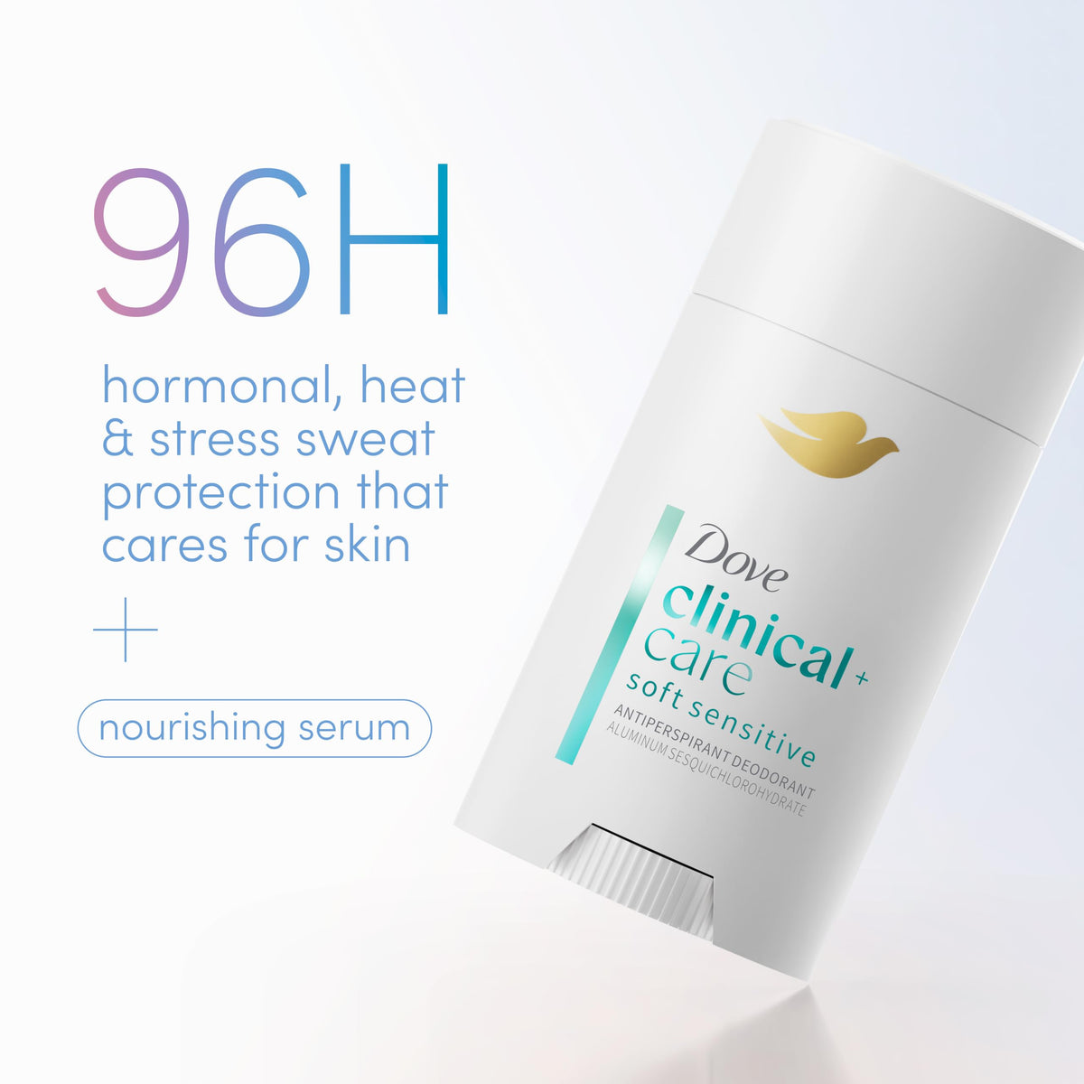Dove Clinical + Care Antiperspirant Deodorant Stick back view showing ingredients