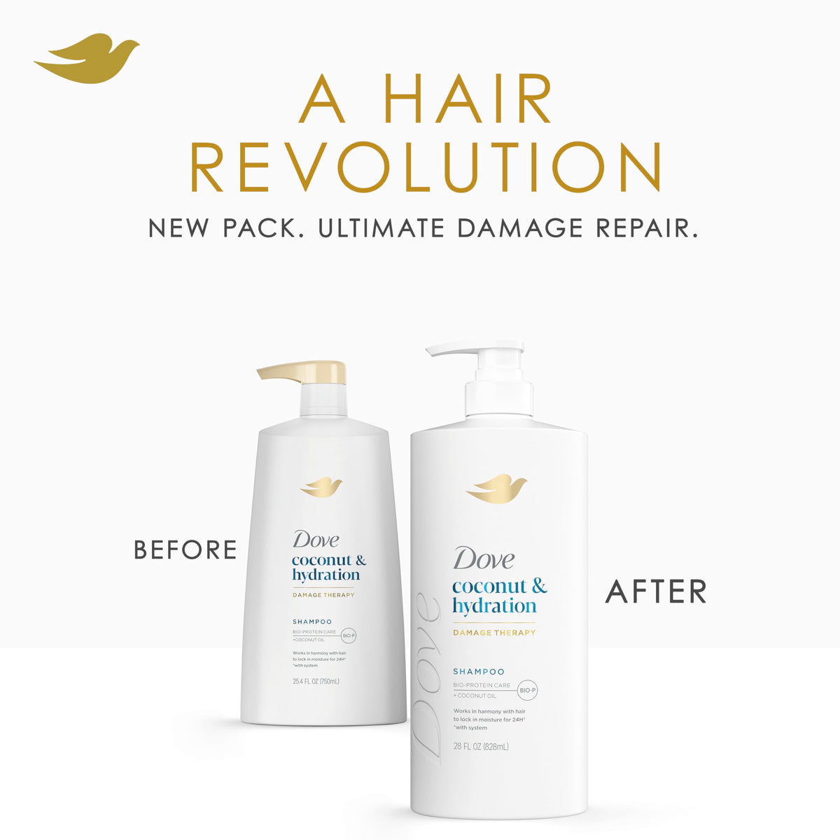 Dove Coconut & Hydration Shampoo with tropical background