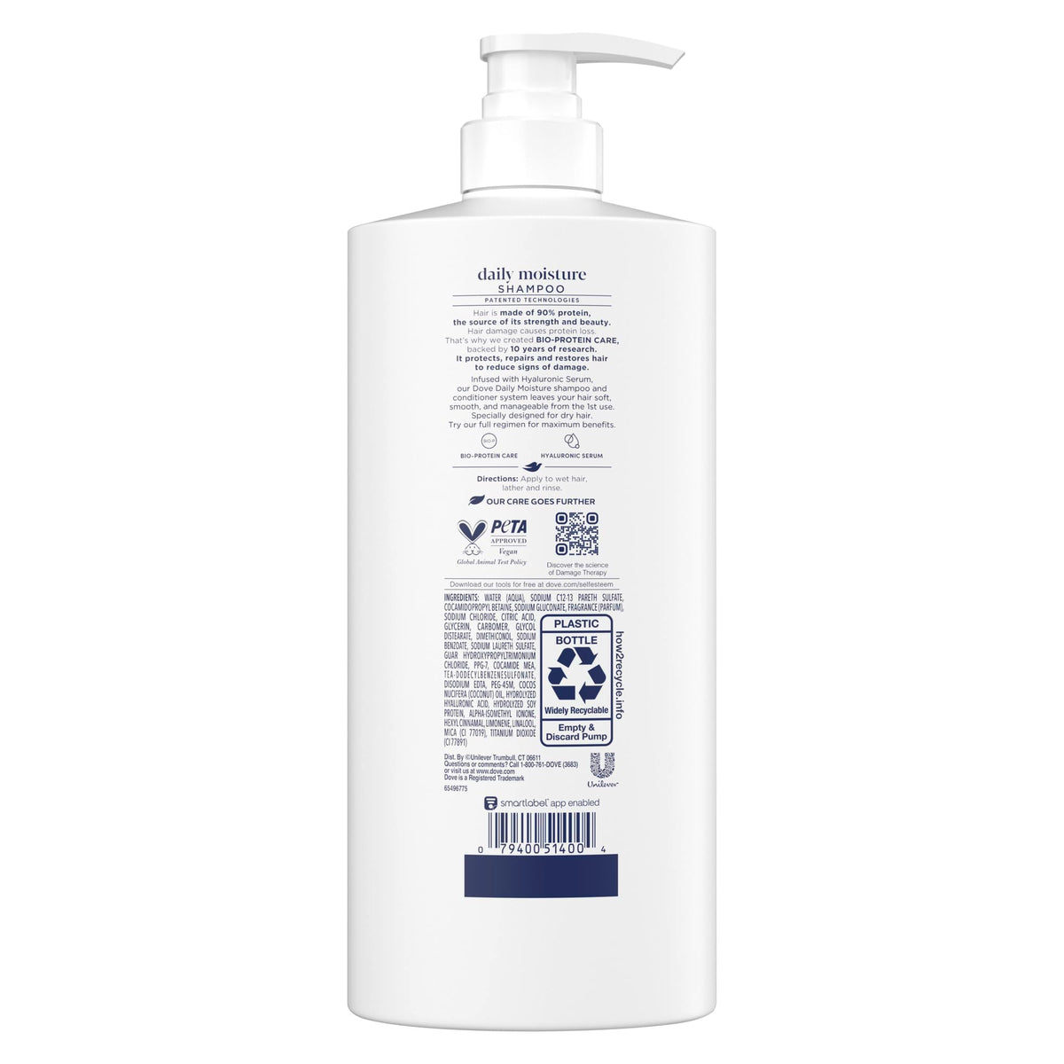 Dove Daily Moisture Shampoo bottle with Hyaluronic Serum