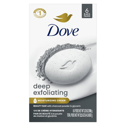 Dove Deep Exfoliating Beauty Bar Soap 6 Count packaging front view
