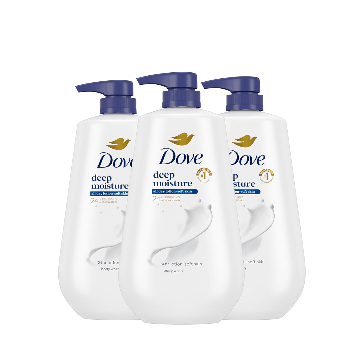 Dove Deep Moisture Body Wash 3 Count with Pump front view