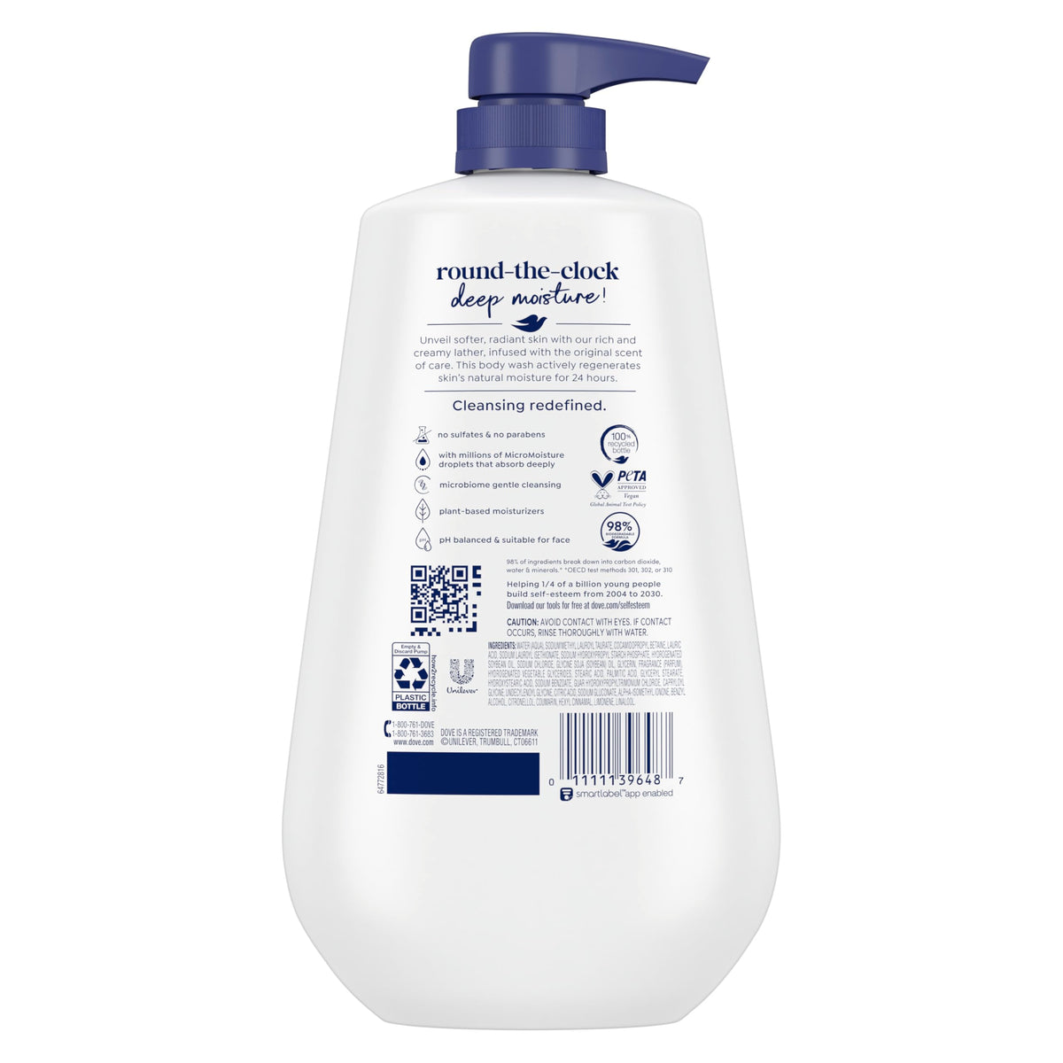 Dove Deep Moisture Body Wash 30.6 oz back view