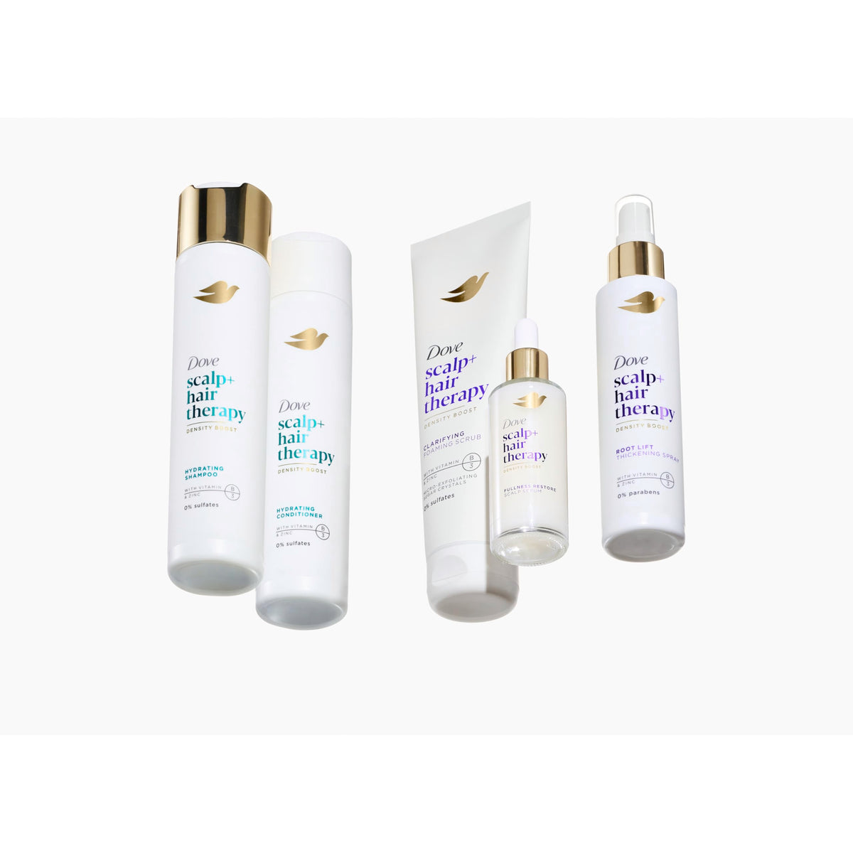 Dove Density support Thickening Spray on a bathroom shelf