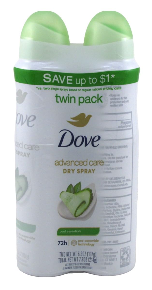 Dove Deodorant Dry Spray Advanced Care Cool Essentials twin pack front view