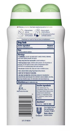 Dove Deodorant Dry Spray Advanced Care Cool Essentials twin pack side view