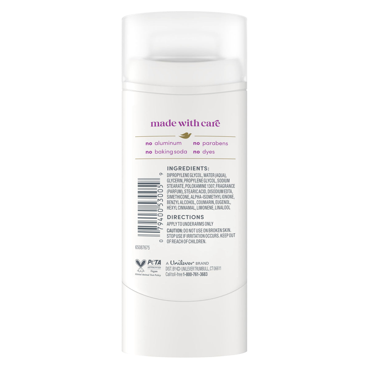 Dove deodorant stick Coconut Pink Jasmine back view